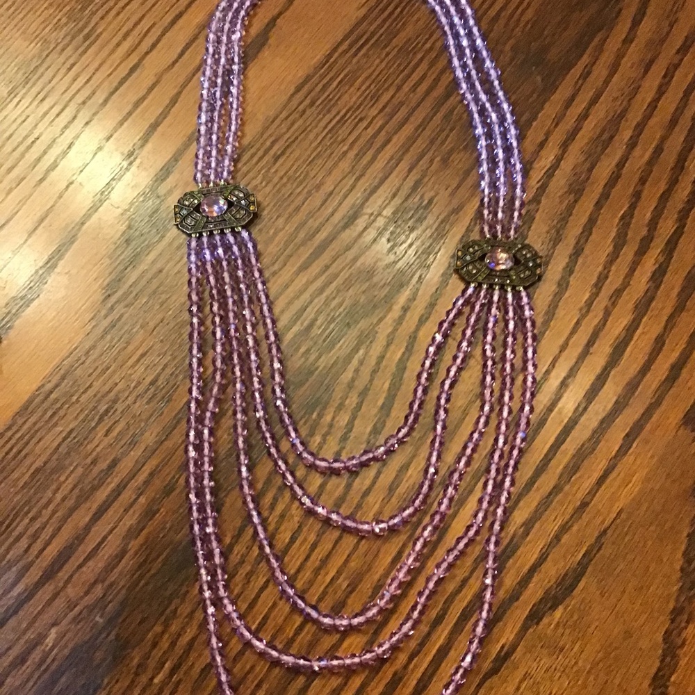 Heidi Daus Purple Multi-Strand Necklace with Gold Connectors